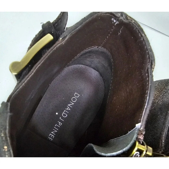 Donald J Pliner Longa Booties Brown Metallic Heeled Ankle Buckle Zip SZ 8 M - Picture 5 of 12
